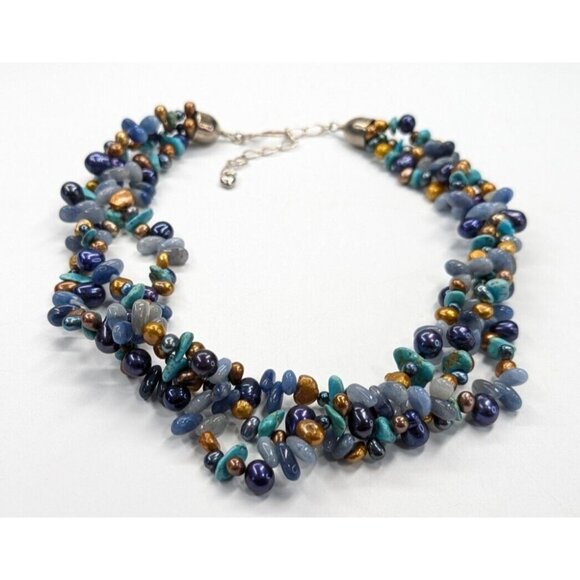 Jay King Mine Finds DTR Blue & Copper Pearl Blue Gemstone Multi Strand Necklace - Picture 4 of 7